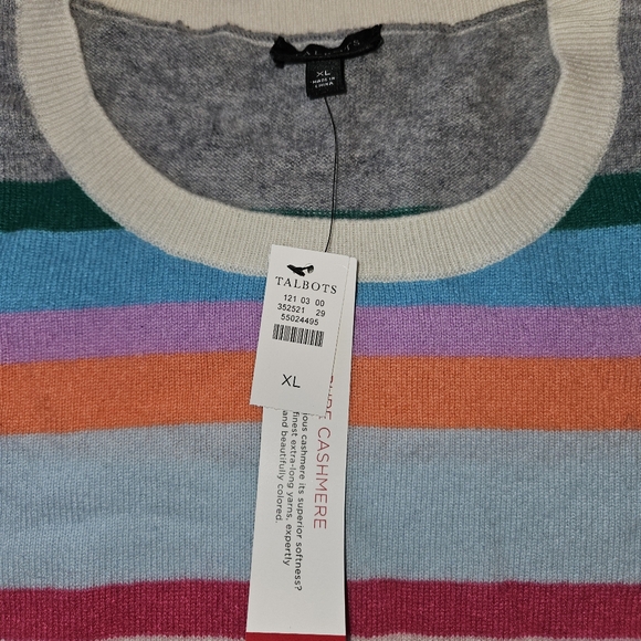 Talbots Women's Cashmere Sweater Crewneck XL NWT Colorful Stripes - Picture 2 of 5